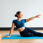 A serene woman in modest, professional yoga attire is performing Trikonasana (Triangle Pose) in a brightly lit, modern yoga studio. Her hand rests gently on a cork yoga block, ensuring perfect anatomy, correct proportions, and optimal alignment of her spine and an open chest. The natural pose showcases well-formed hands and proper finger count. The studio background is clean and minimalist, enhancing the focus on the figure. Professional photography, high resolution, detailed, peaceful atmosphere, vibrant colors. safe for work, appropriate content, fully clothed, professional, modest.